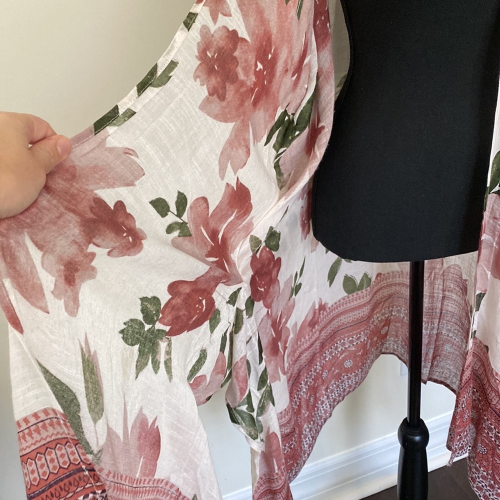 NALINI Women’s White Pink/Purple Floral Long Kimono Boho Beach Cover-up - Picture 3 of 12